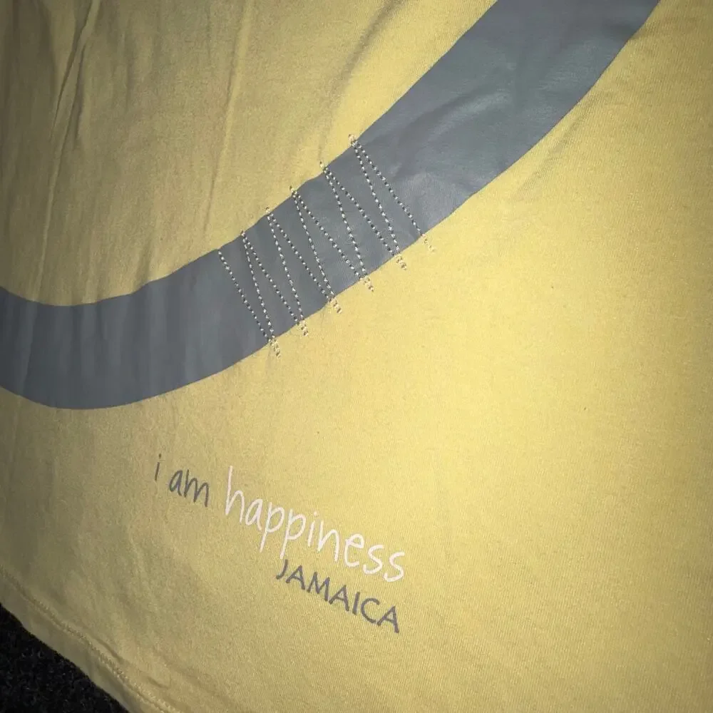 LMS‎ Creations Jamaica I Am Happy Yellow V-Neck Graphic T-Shirt Large